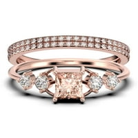 Godišnji prsten minimalistički 1. karatni princezoni morgatit i dijamantski movali zaručni prsten, nježan vjenčani prsten u 10K čvrstih ruža zlata, poklon za njen, obećanje prsten, trio set, podudaranje