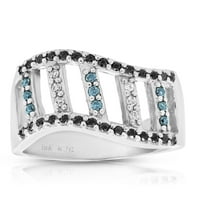 0. CTTW crni, plavi i bijeli dijamantski vjenčani prsten 10k bijelo zlato veličine 7