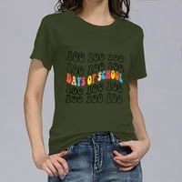 Lovskoo Ljetni vrhovi za žene Trendi bluze s kratkim rukavima cvjetni tiskani sretni 100. školski višebojni majica Grafički vrhovi maslina