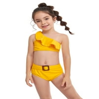 Kupaći kostimi za majčin kćeri postavljaju jedno rame ruffle bikini vrhovi + visoki struk sa pojasom