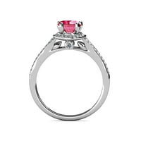 Ružičasti turmalinski i dijamantski halo zaručni prsten 1. CT TW u 14k bijelo zlato .Size 6