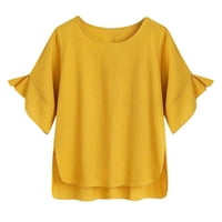 Žute ogromne majice za žene casual plus size pamučna posteljina labava majica kratkih rukava bluza s