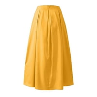Ženska suknja visoke struke nagnuta maxi suknja sa džepom žutim m