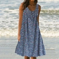 Haljina za plažu za žene Ljetna casual rukavica bez rukava dame dame baggy praznični flowy midi haljina