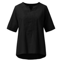 Yyeselk ženske pamučne posteljine čvrste vrhove mekana prozračna povremena bluza Redovna fit majica