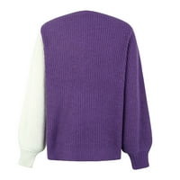 Plit dugih rukava Crew Crt Solid Print Pulover Jesen za žene za žene Trendy Purple Size L