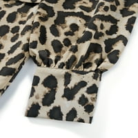 Liaacowi ženska haljina Leopard Print ovratnik za ovratnik elegantne tunike kratka haljina s dugim rukavima