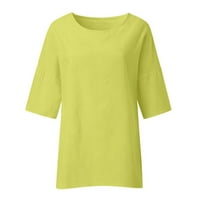 Rewenti Plus Veličina čišćenja Ženske dame Modni obrezirani rukavac Puna pamučna labava bluza od labave majice TOP Okrugli vrat žuti 12