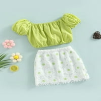 Diconna djeca Toddler Baby Girl Ljeto odijelo od ramena kratki rukav ruff ratarp top mini suknja Daisy odjeća postavljena zelena 5- godina