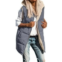 Kaputi za žene dugi zimski prsluk sa kapuljačom toplo s džepovima prekriveni prsluk prekriveni vanjski kaputi
