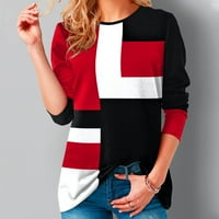 Plus veličina Ženski vrhovi kontrast geometrijska bluza za ispis V izrez s dugim rukavima Slim Fit majica Tunički vrhovi Tee Red XL