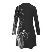 Ženske haljine za jesen casure haljine izdubljene kratke haljine za printu Black XL