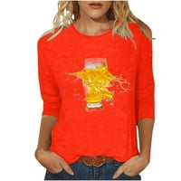 Žene ljetne casual tri četvrtine majice s rukavima Oktoberfest pivo tiska tine labave posade vrat na vrhu vještine crvene boje