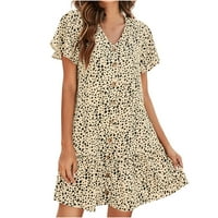 Floleo ženska haljina dugih rukava ljeta ljeta Nova V-izrez Jednosmjerna ruffled Leopard Print casual