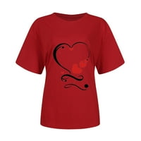 Scyoekwg Valentines Dnevna majica Žene Crewneck bluza Valentinovo, srčani tisak labavo Fit košulje Ležerne u trendu grafički kratki rukav lagani crveni crveni s