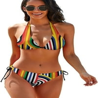 Šarene disko ukrase žene Halter String Triangle Bikini setovi dva seksi kupaći kostimi s kupaćem kostimi