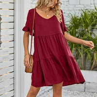 Clearsance Ljetne haljine za žene V-izrez modna kratka košulja kratkih rukava s kratkim rukavima crvena m