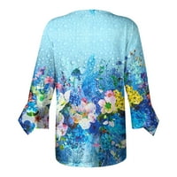 Dyegold bluze za žene Dressy Casual Flare rukava od čipke V izrez cvjetni print Vintage Tunic vrhovi