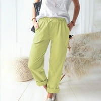Ležerne pantalone za žene posteljine elastične strugove za hlače od pune boje labavih ravnih hlača s džepovima za radne poslove na plaži