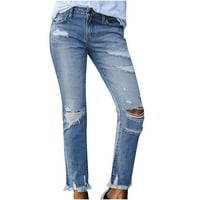 Mikilon modne žene džepovi gumb Srednji struk mršavi ručni traperice Hlače hlače Žene Jeans plus veličina