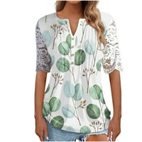 Izlasci vrhovi za žene pola rukava Henley V izrez ljetni cvjetni tee plutani čipka Cvijeće labave fit elegantne bluze blusas