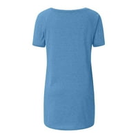 Košulje za žene Ženski modni kratki rukav Okrugli vrat Labavi majica s punim bojama Tors plavi l