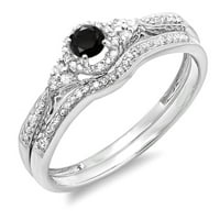 Zbirka dazzlingowa 0. Carat 14k okrugli crno-bijeli dijamantski ženski halo stil mladenka za angažman prsten za podučaj set CT, bijelo zlato, veličina 7.5