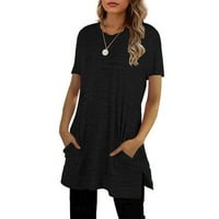Izlasci za žene za žene kratki rukav bluze Regularne fit t majice Pulover tines-majice The Slive T-majice posada ležerne bluze sa džepovima T majice Prozračna pulover Black XL