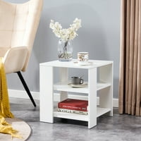 Kvadratni bočni stol, Jednostavni dizajn stila, 3-nivoski krajnji sto, dnevni boravak, spavaća soba, jednostavna montaža, 1 paket, bijela