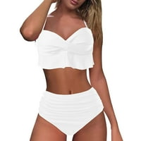 Push Up V-izrez Žene Ruckel Bikini Femme Bespremljeni High Squik Tankini kupaći kostimi Ljetna plaža High Cut Monokini Whitexl