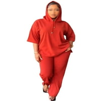Nizieer žene dva outfit rukava s kapuljačom jogger set sa kapuljačom i hlačama sa kapuljačom i hlače, pune boje setovi za trenerke crvene 2xl