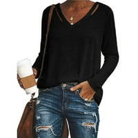 Jesenski bluze za žene Trendi radovi Jesenji Ženski pulover u boji s dugim rukavima V-izrez dugi rukavi V-izrez The Wheetshirt Tops Black XL