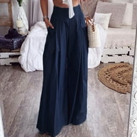 Absuyy casual pantalone za žene ljetne casual labavo visoko struk modne široke noge duge hlače tamno plave veličine 3xl