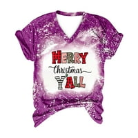 TKLpehg Božićne žene Tunic The Trendy V izrez Casual majice kratkih rukava TEE majica Fall tops Merry