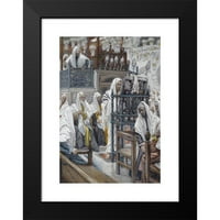 James Tissot crni moderni uokvireni muzejski umjetnički ispis pod nazivom - Isus odvija knjigu u sinagogu