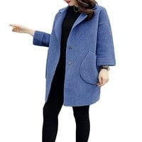 Eleluny Women Revel Woolen Trošica jakna Zimska čvrsto duga rukava s dugim rukavima plava s