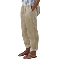 Ženske posteljine hlače široke noge visokog struka labave labave posteljine duge hlače sa džepovima