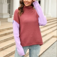 Zimski džemperi za žene za patchwork modne pletive u boji koji odgovara dugim rukavima sa dugim rukavima duks