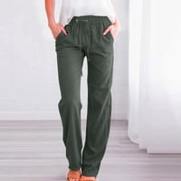 Posteljine hlače za žene visoka struka za opuštena fit baggy široka noga casual dugačka pantnija noga modna čvrsta boja elastične labave hlače hlače za svakodnevne nose 37-vojska zelena xxl