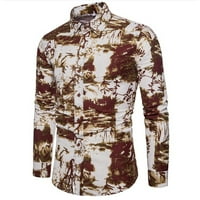 Fonwoon muške vrhove majica s dugim rukavima posteljina cvjetna tanka lapel ovratnik casual majica muške odjeće TRETVER Plus size kafa 4xl