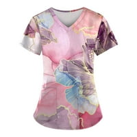 Ženski vrhovi ženski V-izrez kratkih rukava Grafički otisci Dame Thirts džepne košulje za žene ružičaste 3xl