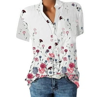 Ženska majica dolje majica kratkih rukava labava bluza Casual V izrez za ispis majica bijeli xxl