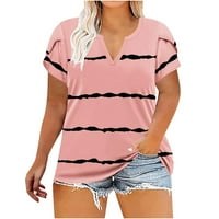 Ženske modne ležerne košulje s kratkim rukavima, labav tee vrhovi V-izrez Tunika bluza plus veličina ružičasta 3xl