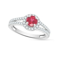 Angažman vjenčani prsten 1. CTTW Center Stone simulirani rubin i bočni kamen dijamant u 18K bijelo pozlaćeno za nakit ženske, veličine prstena- 10