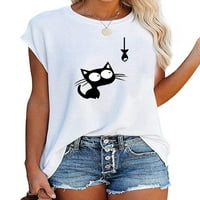 Eleluny Womens Cat Print majica kratki rukav vrhovi ljetna baggy casual bluza crna xl