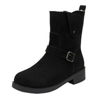 Stamzod ženske srednje gležnjače čizme za čišćenje ženske cipele moda minimalistički čvrsti boja patentni zatvarač plišane tople guste potpetice kratke čizme crna 37