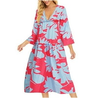 Haljine za prodaju za žene za žene s dugim rukavima Stripe uzorak patchwork haljina V-izrez Midi Fit