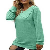 Glookwis dame slojevitoj tee labavoj tucijskoj bluzi obično casual majica dugih rukava dekor majica pulover cijan m