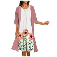 Haljine za žene ženski okrugli izrez za laking-dužine cvjetnog fit & flare haljina srednje dužine Twofer Fit & Flare Chemise ružičasti l