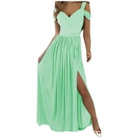 Ženska haljina CETHRIO za ljeto - modni ljetni casual tiskani V-izrez camis bez rukava duga haljina zelena